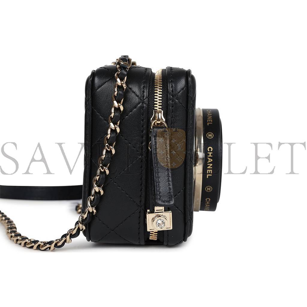 CHANEL MASTER CAMERA BAG BLACK LAMBSKIN LIGHT GOLD HARDWARE AS4817 (16*11.5*6cm)